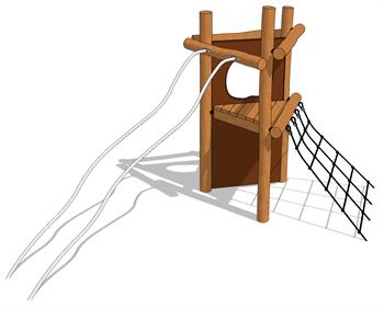 Trekantet legetårn med klatreleg og glidestænger